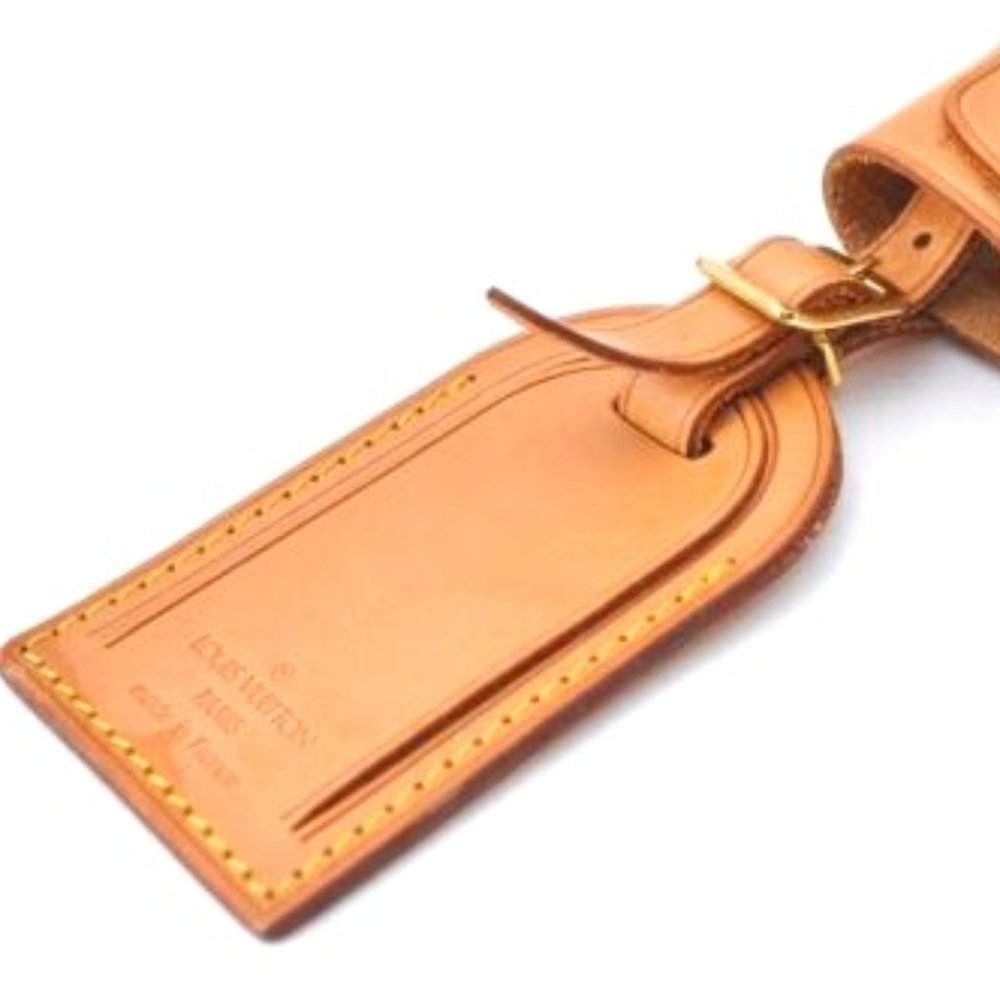 Vintage Louis Vuitton Luggage Tag Poignet Vachetta Leather Brass Gold Tan EUC